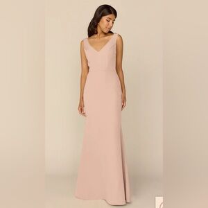 Reverly Dakota Crepe Long Maxi Dress Sz 6 in Beige/Dusty Pink Bridesmaid Wedding